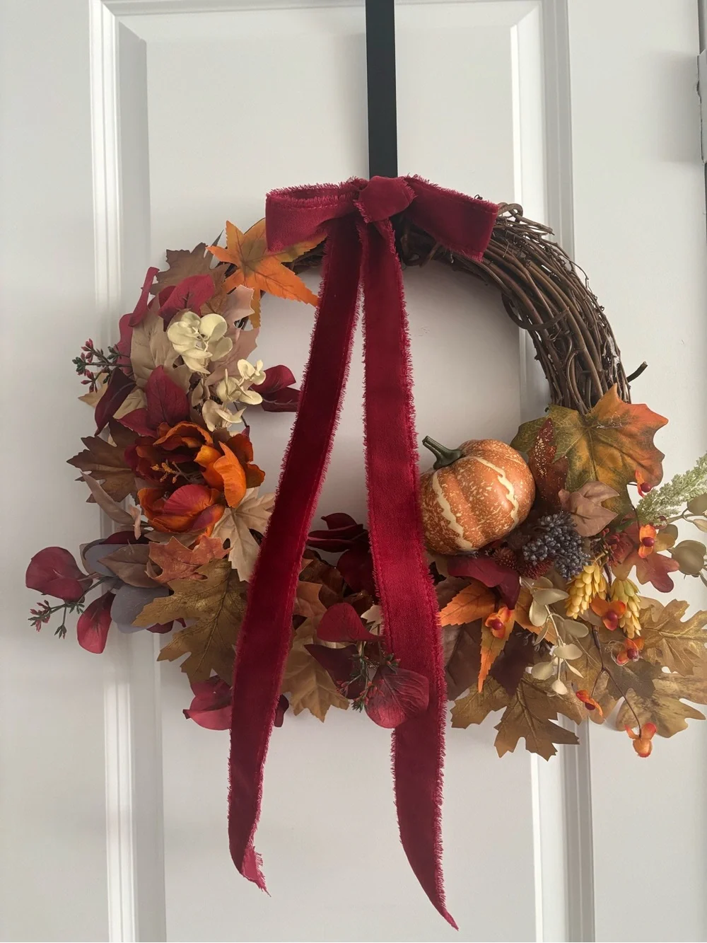 HandCrafted 18” Harvest Fall Wreath Autumn Embellishments Burgundy Final Sale